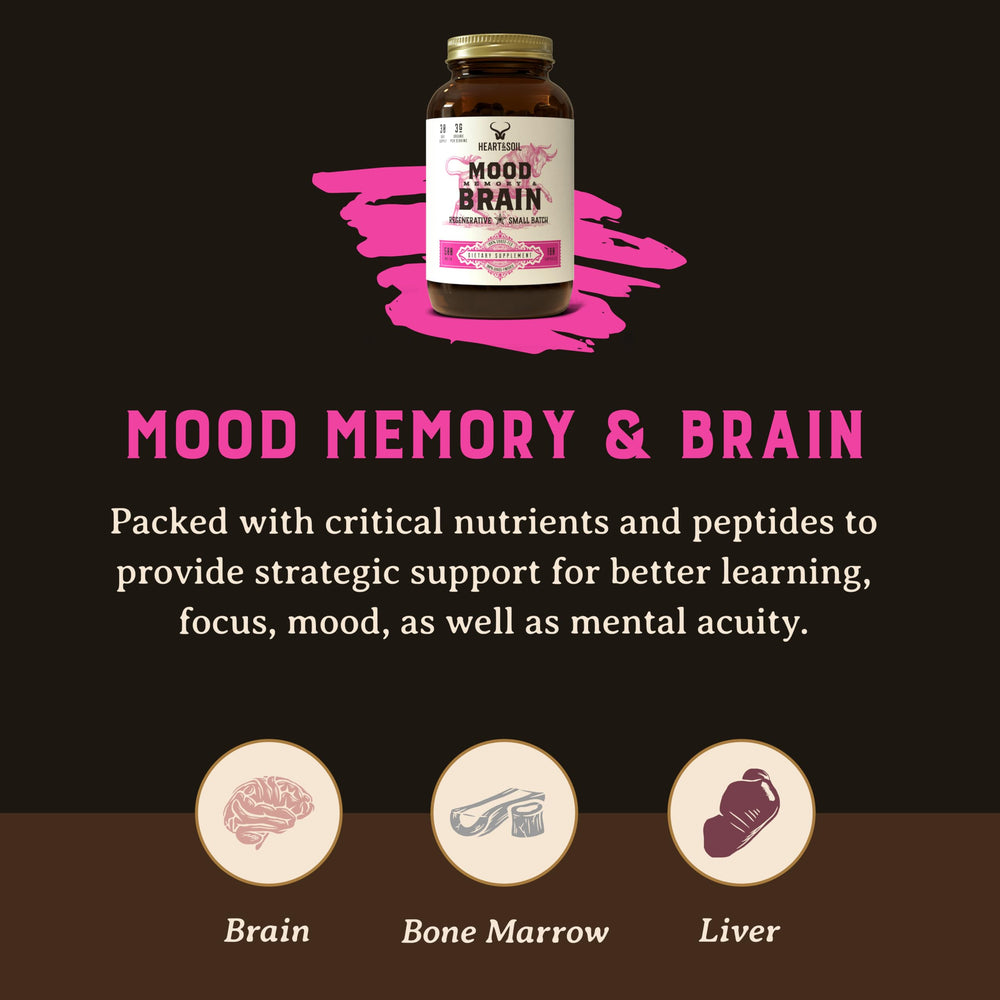 Capsules close-up from HEART & SOIL Beef Brain Supplement