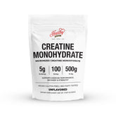 Hearthy Foods Creatine Monohydrate Micronized Powder bottle with scoop