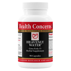 Front view of Health Concerns Heavenly Water herbal supplement bottle with 90 capsules
