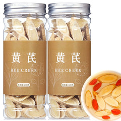 Hee Creek astragalus root slices in sealed jar with label