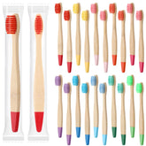 20-piece kid bamboo toothbrushes color variety including green, red, dark green, purple, sky blue, yellow, orange, rose red, dark blue, and pink