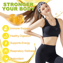 Gummies with certification badges indicating vegan and non-GMO