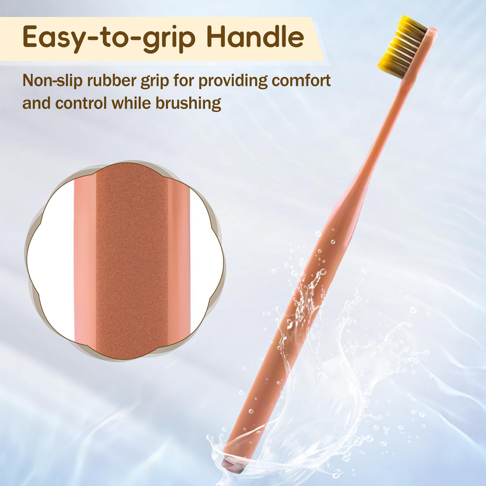 Ergonomic silicone Sure-Grip handle on toothbrush