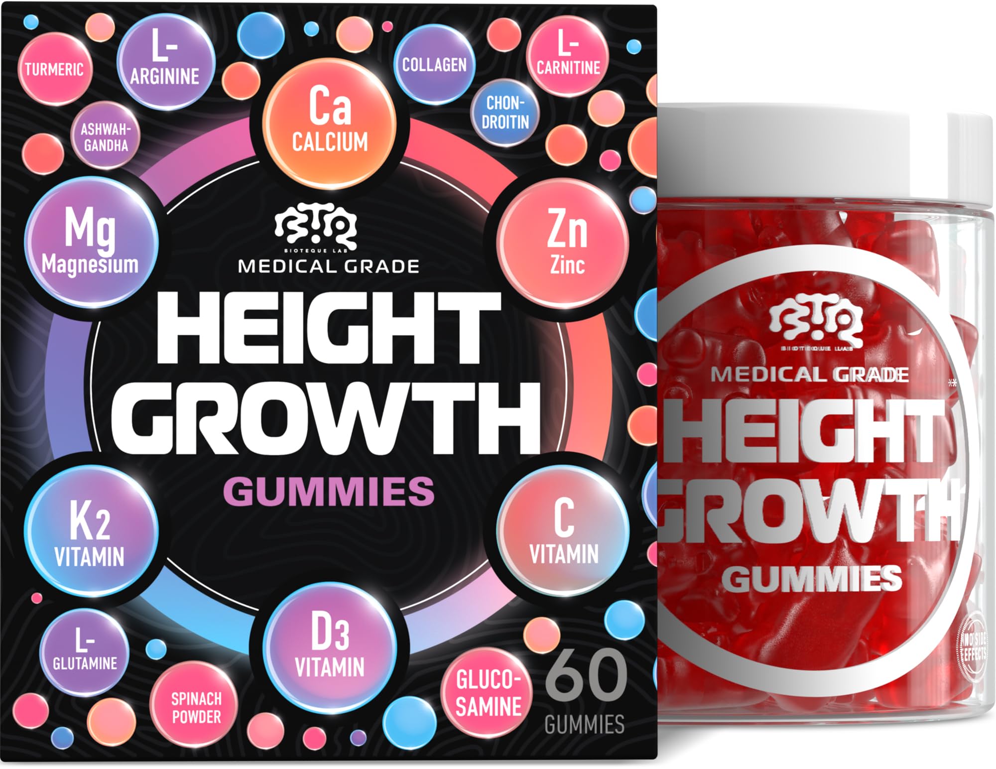 Bioteque Labs Height Growth Gummies bottle on a white background Bioteque Labs Height Growth Gummies bottle on a white background
