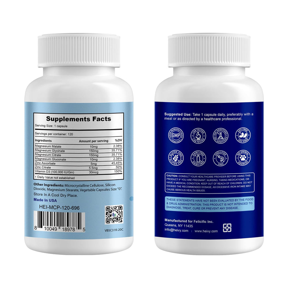 Close-up of the four magnesium forms in the blend: glycinate, oxide, malate, citrate
