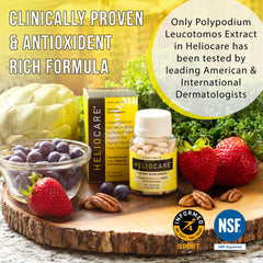 Heliocare sunscreen and supplement usage scene outdoors with product and sunscreen.