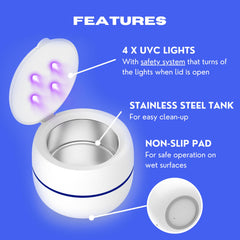 Dentures being cleaned in Hello Bright ultrasonic pod