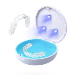 Hello Bright UV retainer case closed, white and blue