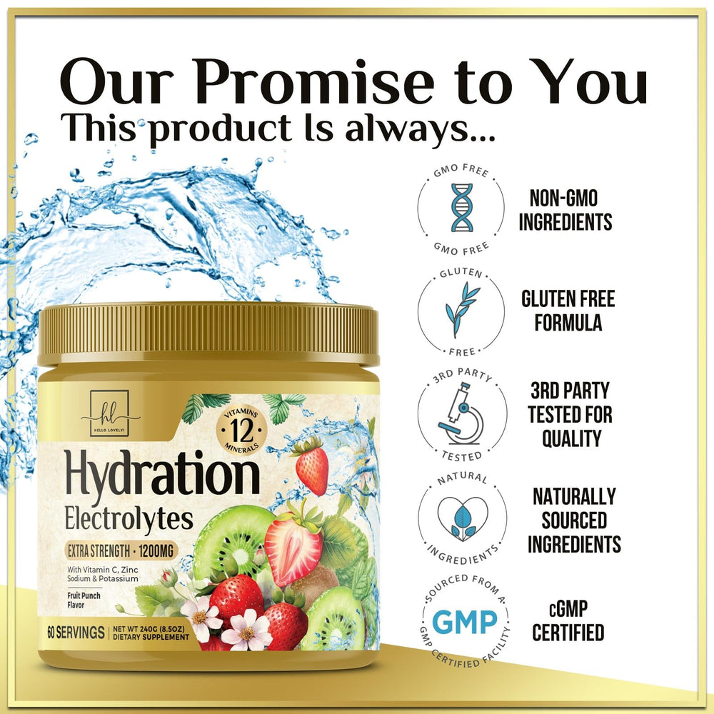 Hello Lovely Hydration powder scoop dispensed into water for quick electrolyte replenish