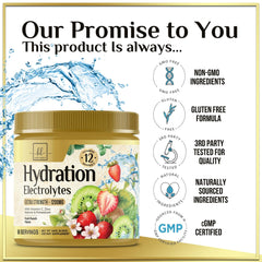 Hello Lovely Hydration powder scoop dispensed into water for quick electrolyte replenish