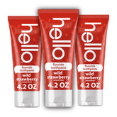 Three 4.2 oz tubes of Hello Wild Strawberry Kids Toothpaste with Fluoride