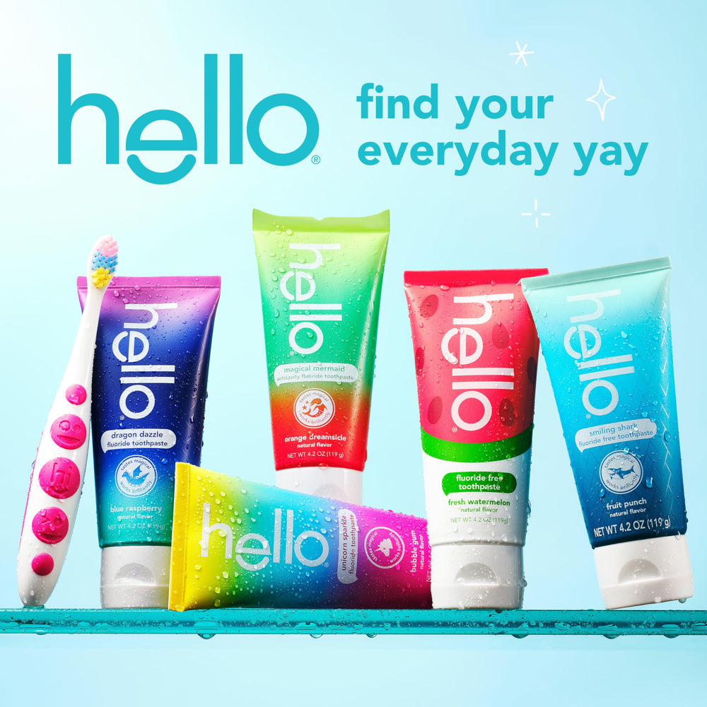 Kids brushing teeth with Hello Wild Strawberry toothpaste