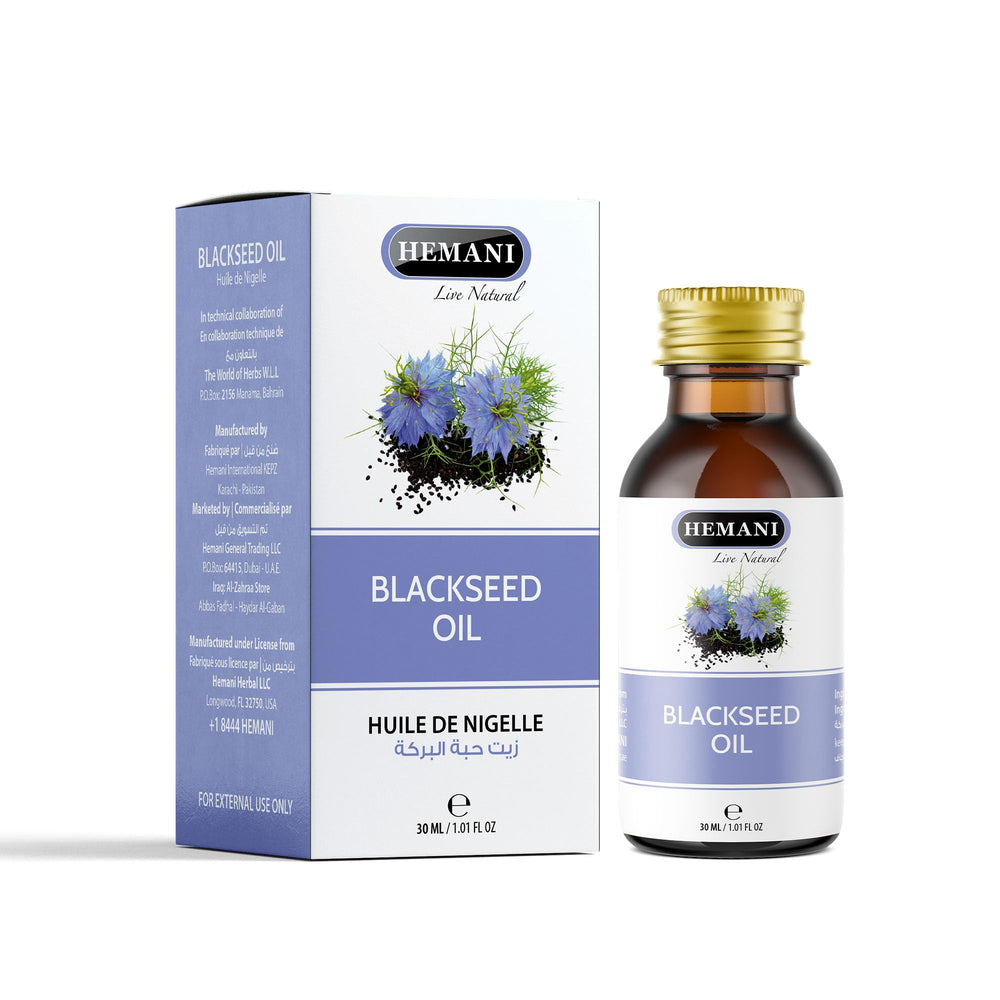 Hemani Black Seed Oil 30ml bottle with amber glass and dropper