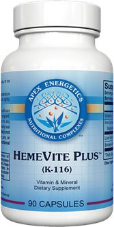HemeVite Plus Apex Energetics 90-cap bottle — iron supplement with ferrous fumarate, bovine liver extract, and vitamin C