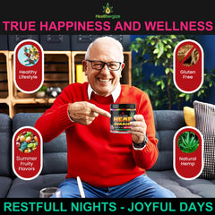 High-potency hemp extract gummy on wooden surface