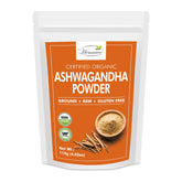 Front view of hennaco Organic Ashwagandha Powder in resealable pouch