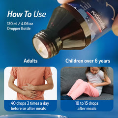 Hepatalgina drops dosage image demonstrates easy three-times daily routine.
