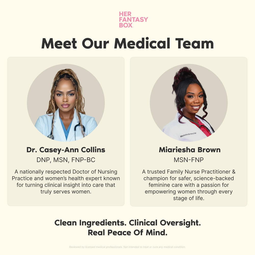Her Fantasy Box Body Magic ingredients scene highlights plant-based chlorophyll
