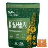 Bottle of Herb & Heal Mullein Gummies for lung health on a clean white background