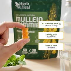 Herb & Heal Mullein Gummies bottle with label and ingredients