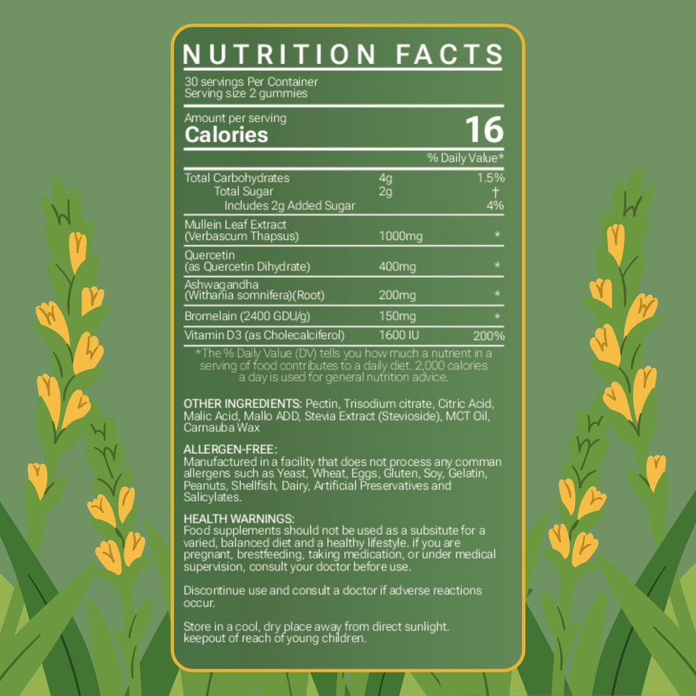 Lifestyle shot of a person taking a mullein gummy for breathing support