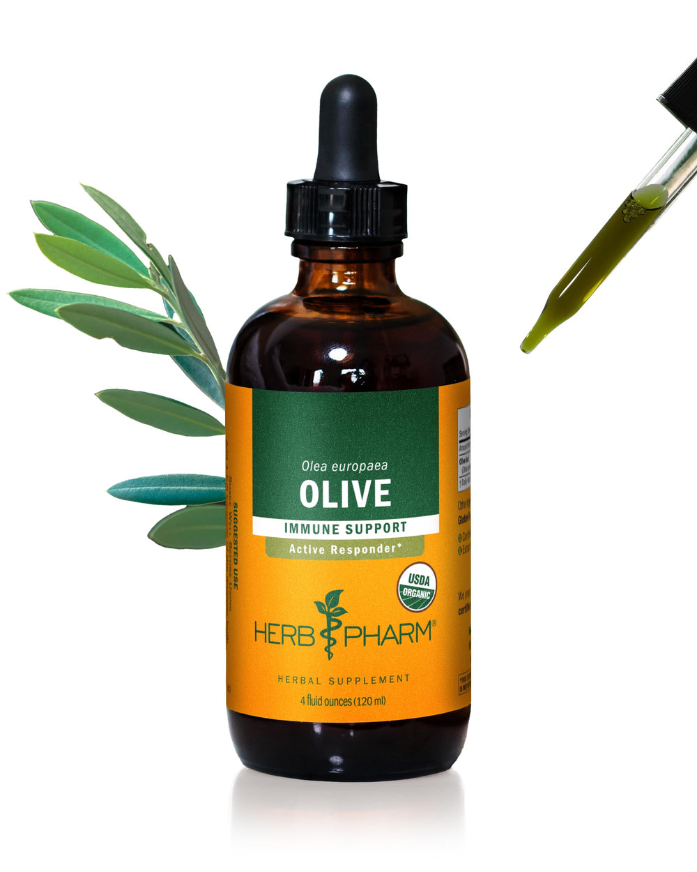 Bottle of Herb Pharm Organic Olive Leaf Liquid Extract for Immune Support – 4 oz