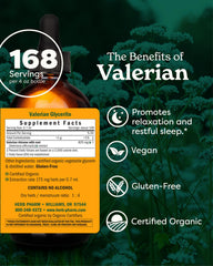Valerian root liquid extract bottle label with organic certification