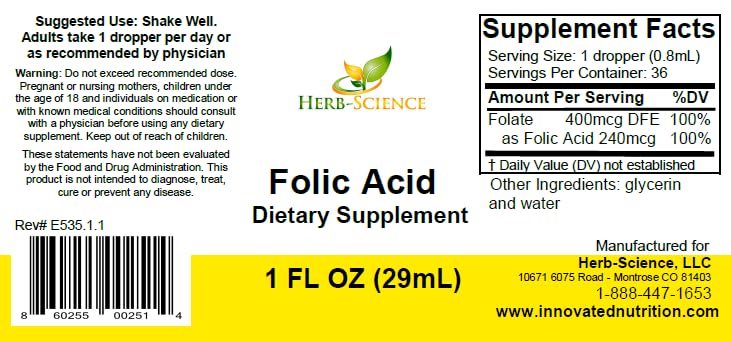 Dropper dispensing folic acid liquid
