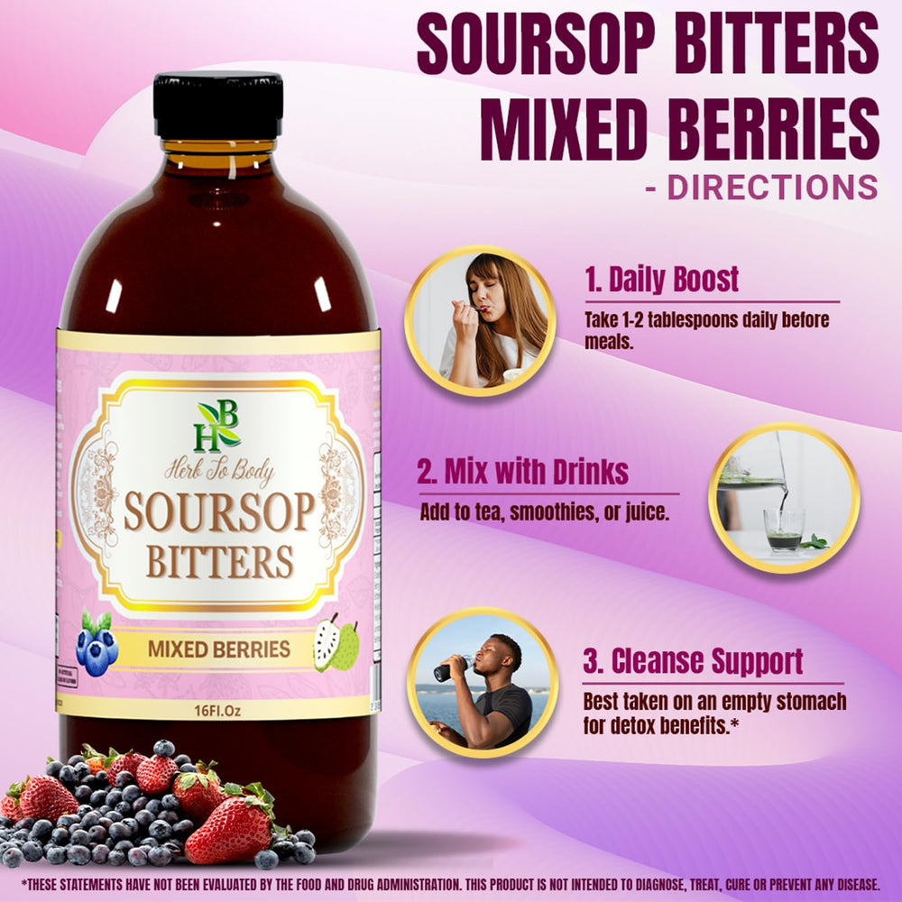 Herb To Body Soursop Bitter Liquid amber bottle on countertop preserves freshness