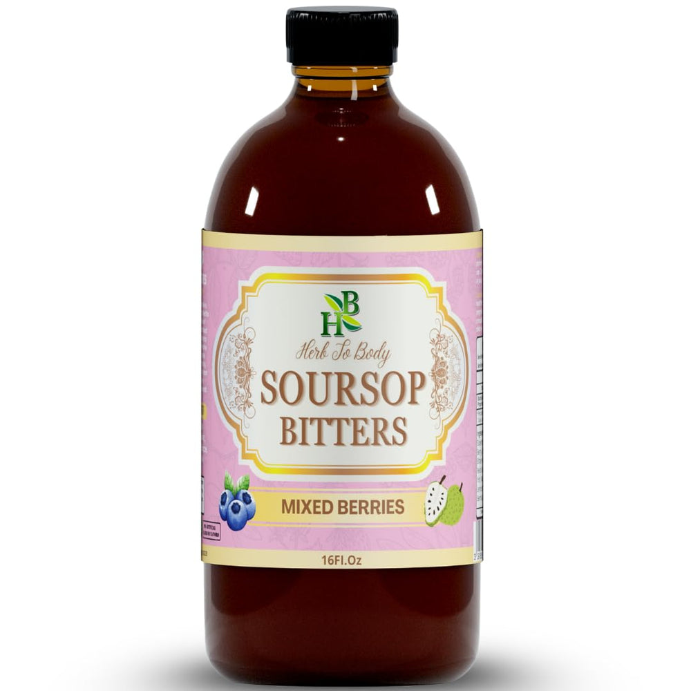 Herb To Body Soursop Bitter Liquid with Mixed Berries in a 16 oz bottle