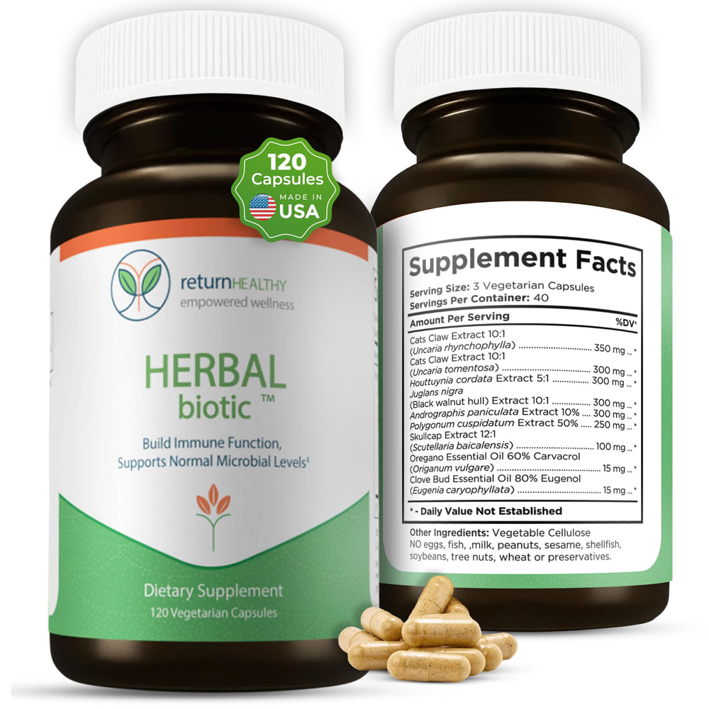 Bottle of Herbal Biotic immune support capsules