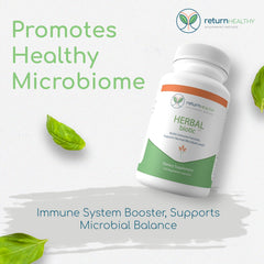 Close-up of Herbal Biotic ingredients and capsules