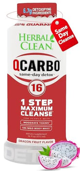 Herbal Clean Qcarbo16 dragon fruit bottle for quick detox support during busy days.