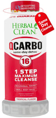 Herbal Clean Qcarbo16 tropical bottle front for quick detox during busy days.