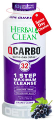 Front view of Herbal Clean Qcarbo32 32 oz detox bottle in grape flavor