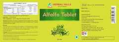 Nutrition facts panel for Herbal Hills Alfalfa Tablets