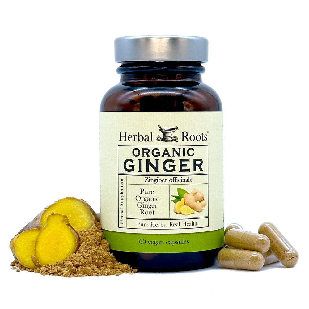 Herbal Roots Ginger Supplement bottle with label