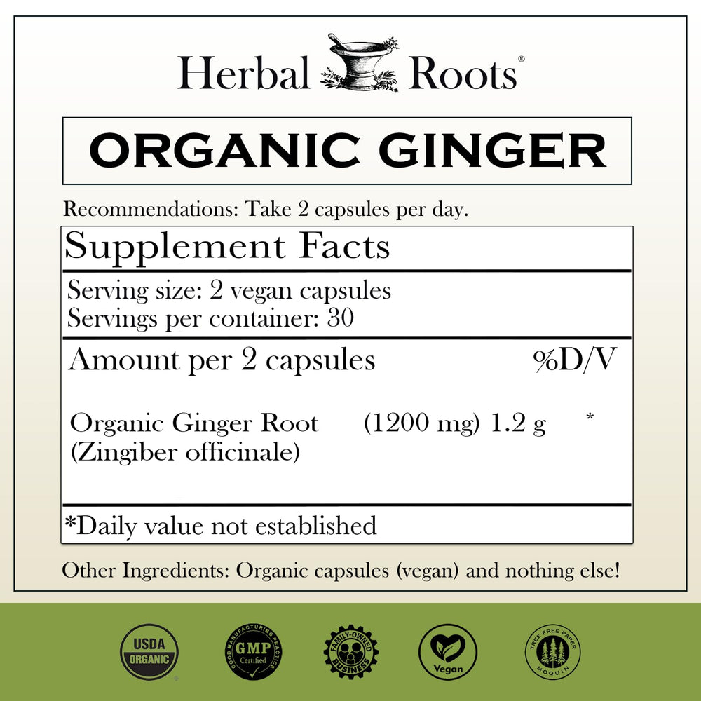 Close-up of ginger capsules in a glass container