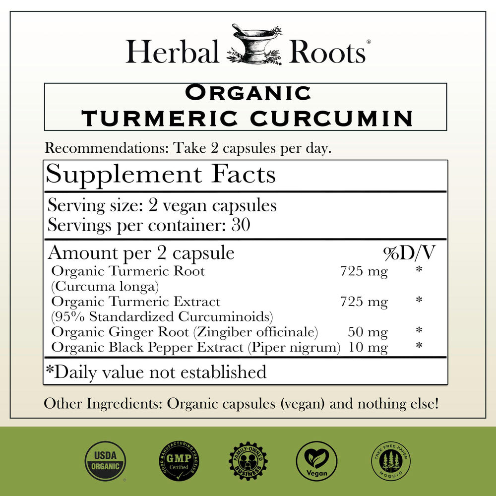 Two Herbal Roots Turmeric Curcumin 1000mg capsules bottles