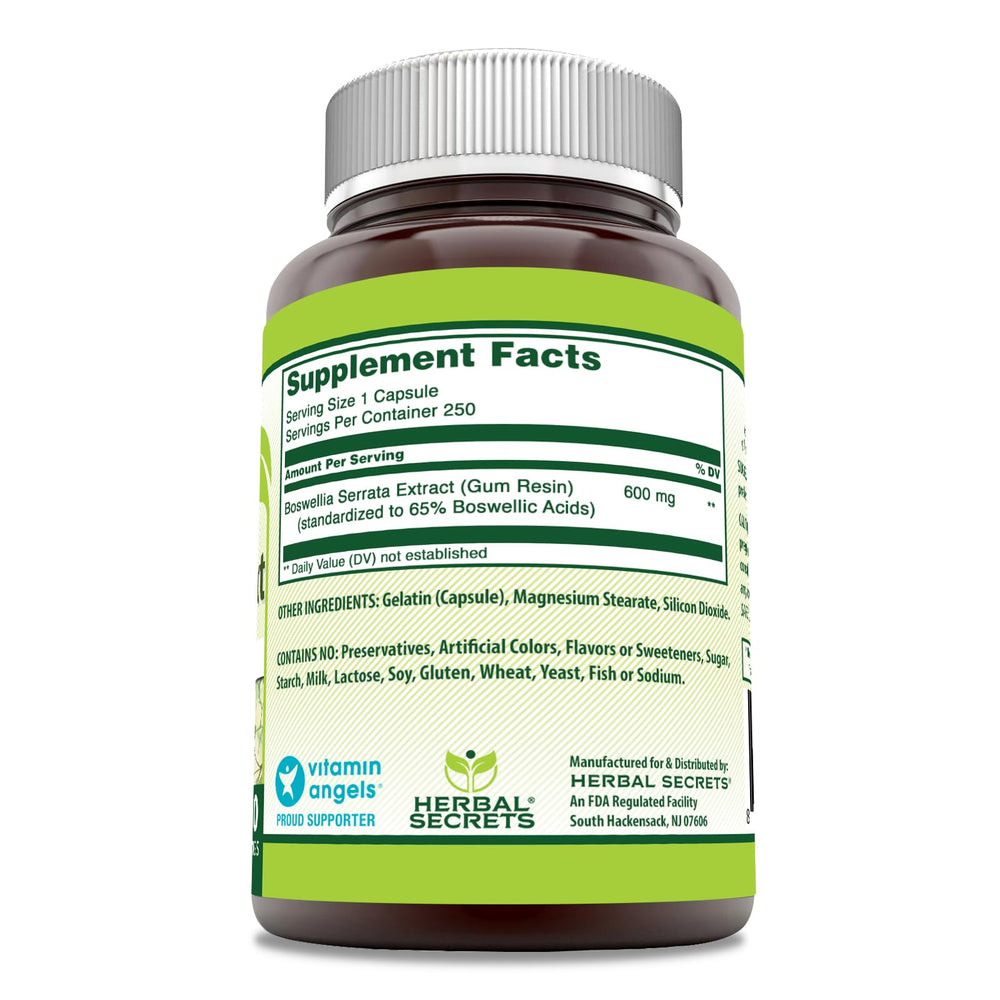 Bottle of Herbal Secrets Boswellia Serrata Extract 600 mg capsules