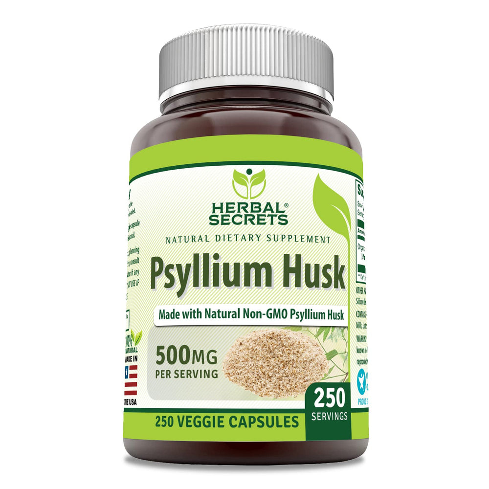 Herbal Secrets Psyllium Husk 500 mg Veggie Capsules - 250 Count