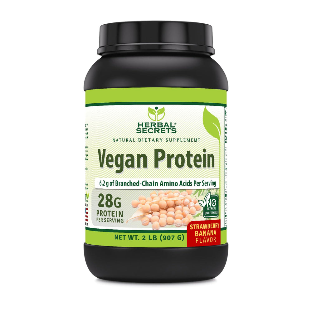 Herbal Secrets Vegan Protein Strawberry Banana 2 lb packaging