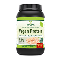 Herbal Secrets Vegan Protein Strawberry Banana 2 lb packaging