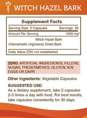 Herbal supplement with 60 vegetable capsules labeled Witch Hazel Bark