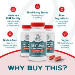 Close-up of sea moss and beetroot capsules ingredients