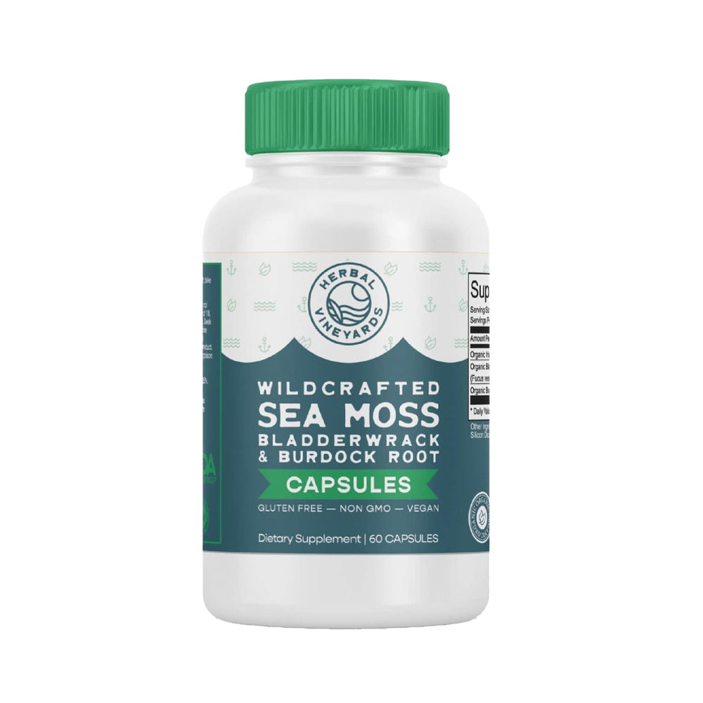 Herbal Vineyards Sea Moss capsules bottle with 60-count, 1500mg strength