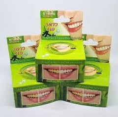 Whitening toothpaste smear showing bright smile after use