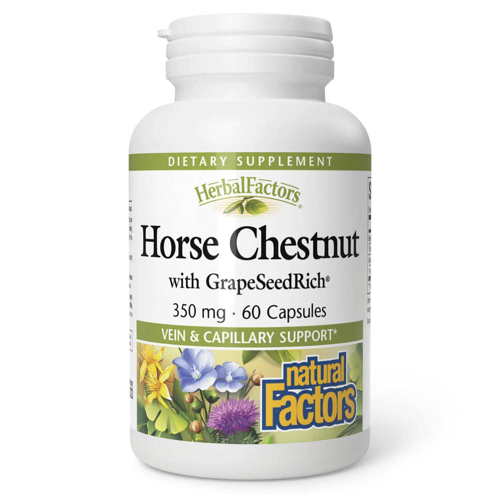 Bottle of HerbalFactors Natural Factors Horse Chestnut with Grape Seed 60 capsules