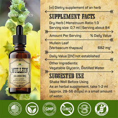HERBALICIOUS Mullein Drops closeup over a cup hints easy mixing with beverages