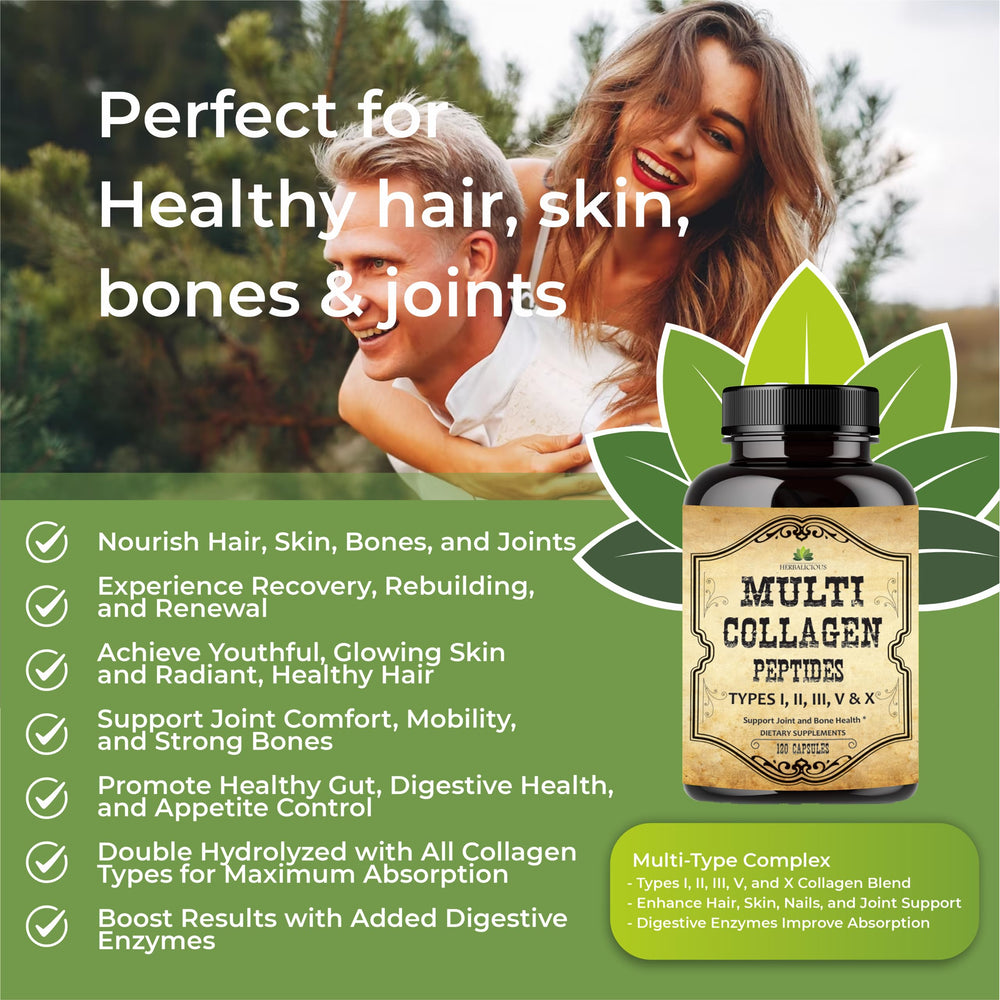 Label highlighting Type I, II, III, V, X hydrolyzed collagen and Vitamin C